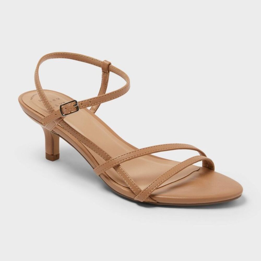 Women’s Stella Almond Toe Strappy Heels - A New Day Sand 8.5
